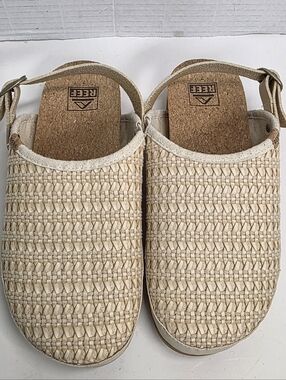 Reef Cushion Sage Cream Woven Mules Sz 7